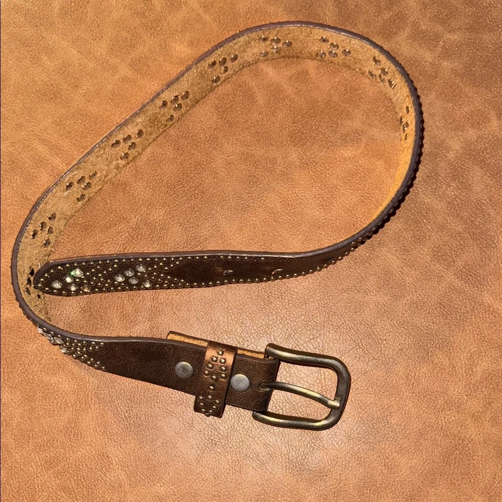 Boot Barn Brown Studded Rhinestone Leather Girls Belt